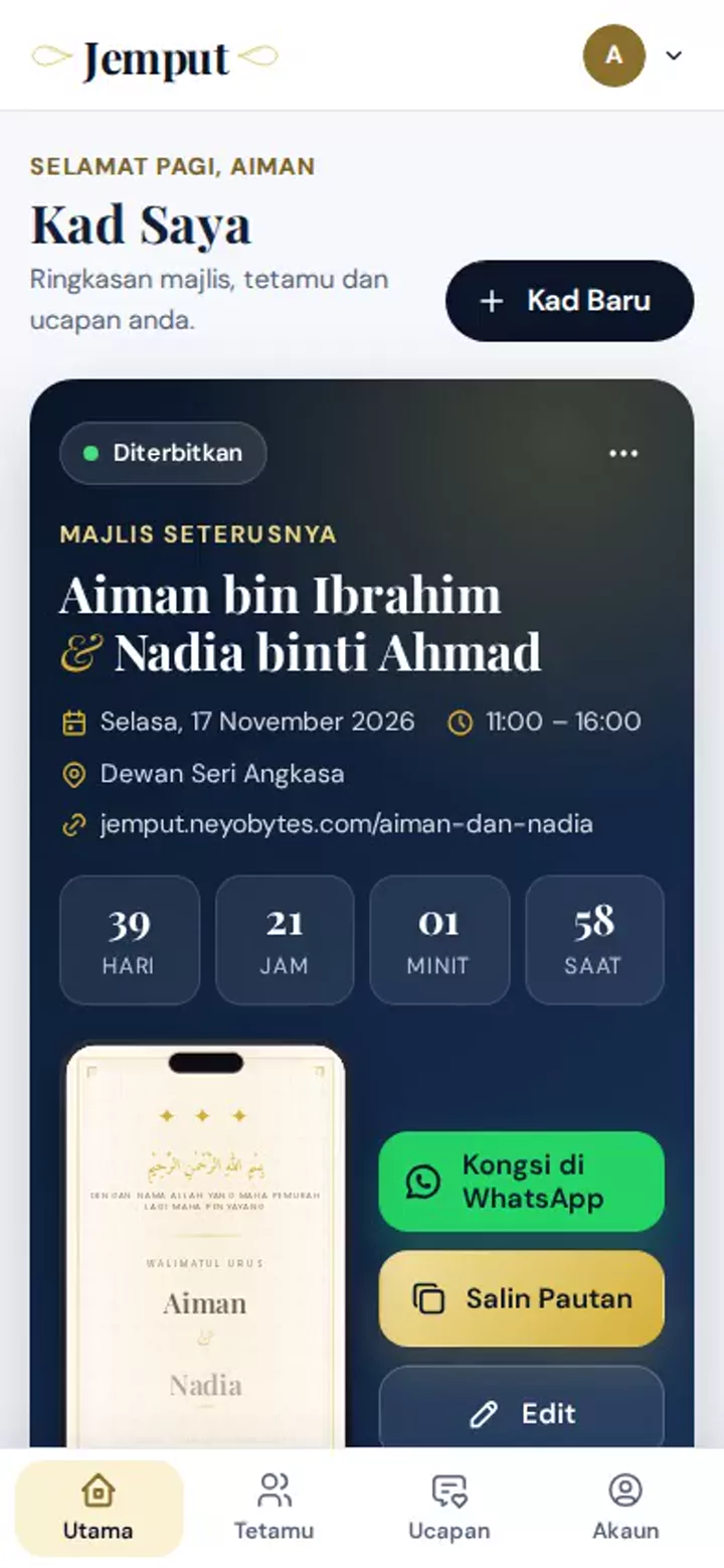 Papan pemuka EzJemput pada telefon
